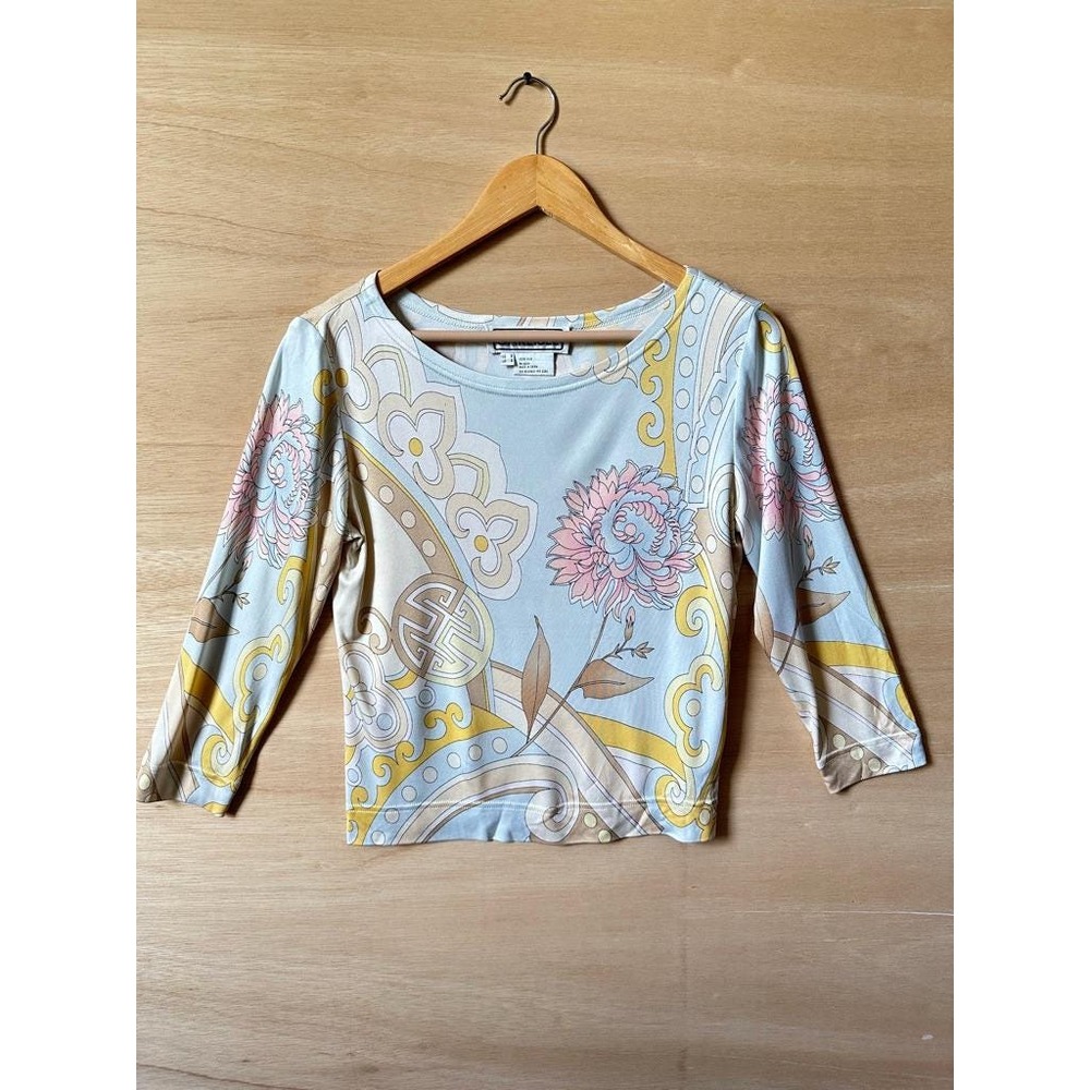 VTG Carlilse Silk 70's Printed Stretch Top